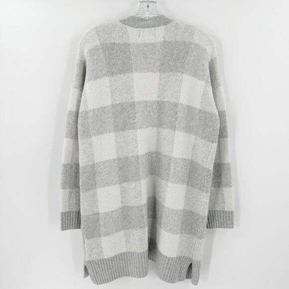 Jun & Ivy Gray Checkered Long Sleeve Open Front Knit Cardigan Size Medium - Picture 2 of 12